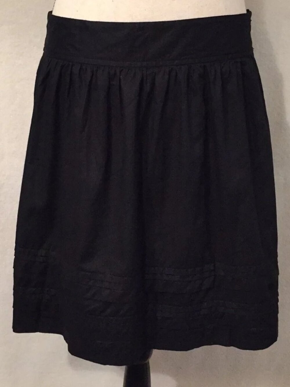 LOFT black 100% cotton voile pintuck hem skirt